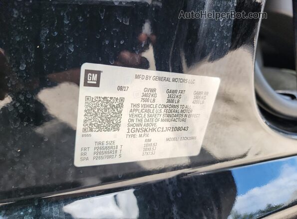 1GNSKHKC1JR108043 2018 CHEVROLET SUBURBAN Black 