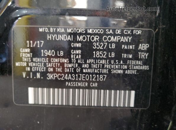 3KPC24A31JE012187 2018 HYUNDAI ACCENT Black 