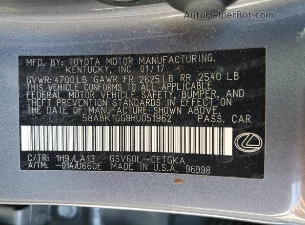 58ABK1GG8HU051962 2017 LEXUS ES Gray 