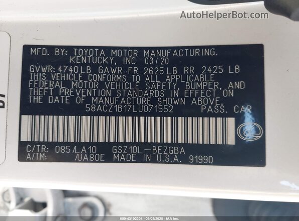 58ACZ1B17LU071552 2020 LEXUS ES Белый Вид подкапотного пространства