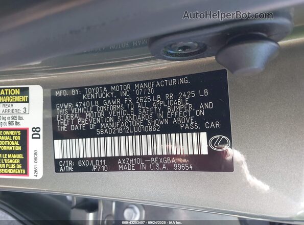 58AD21B12LU010862 2020 LEXUS ES 300H Green Вид підкапотного простору