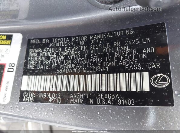 58ADA1C11MU008541 2021 LEXUS ES 300H Gray Вид підкапотного простору