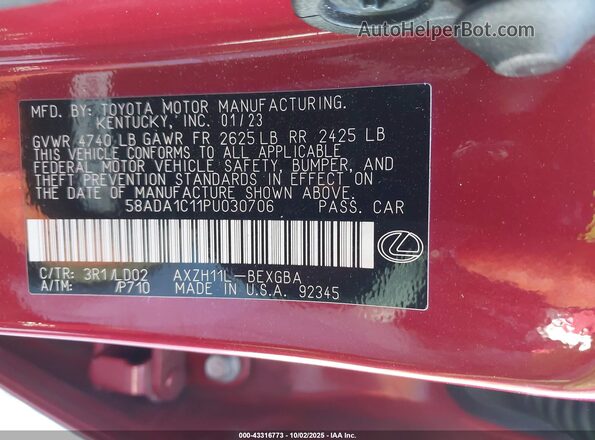 58ADA1C11PU030706 2023 LEXUS ES 300H Maroon Engine compartment view