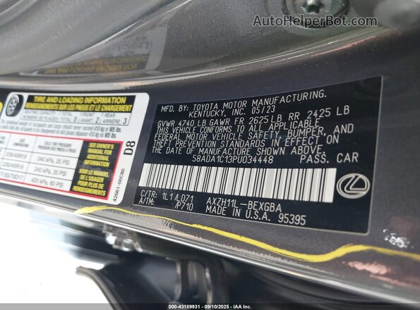 58ADA1C13PU034448 2023 LEXUS ES 300H Gray 