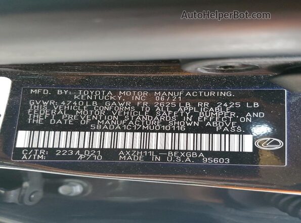 58ADA1C17MU010116 2021 LEXUS ES Черный Вид подкапотного пространства
