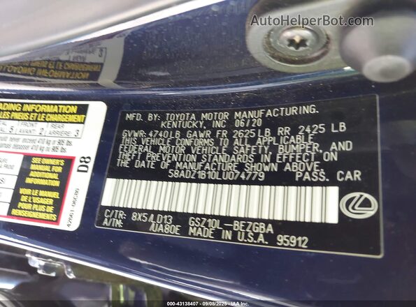 58ADZ1B10LU074779 2020 LEXUS ES 350 Dark Blue Вид підкапотного простору