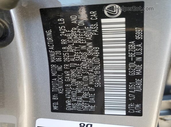 58ADZ1B16LU074849 2020 LEXUS ES Серый Вид подкапотного пространства