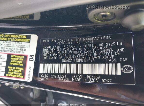 58ADZ1B18PU157124 2023 LEXUS ES 350 Black Շարժիչի բաժամունքի տեսք