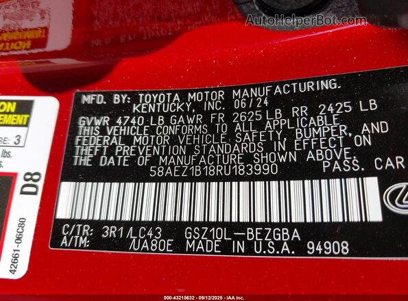 58AEZ1B18RU183990 2024 LEXUS ES Red 