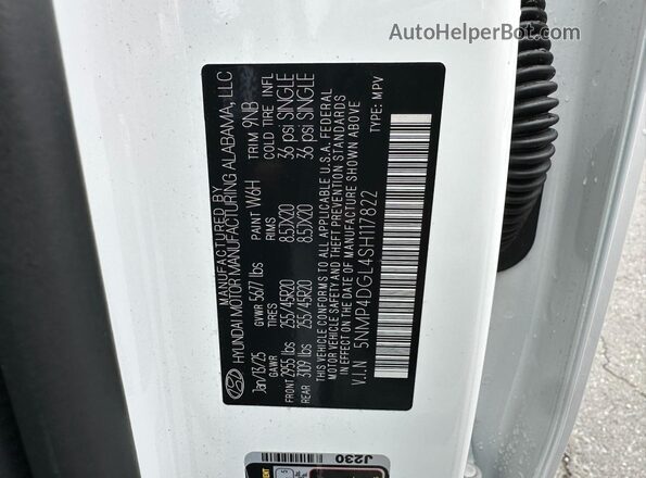 5NMP4DGL4SH117822 2025 HYUNDAI SANTA White Widok wnętrza z tyłu