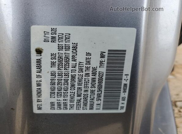 5FNRL5H60HB004227 2017 HONDA ODYSSEY Серебряный 