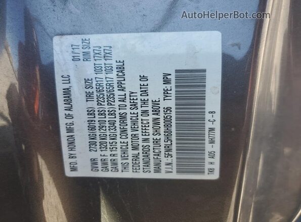 5FNRL5H68HB005156 2017 HONDA ODYSSEY Charcoal 