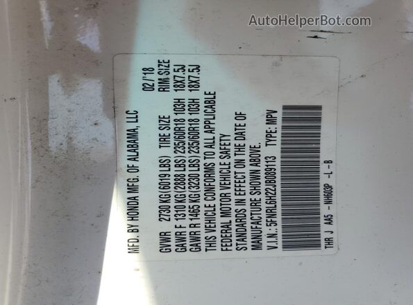 5FNRL6H22JB089113 2018 HONDA ODYSSEY White 