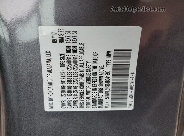 5FNRL6H56JB041690 2018 HONDA ODYSSEY Gray 