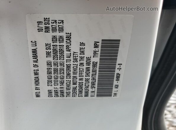 5FNRL6H70LB019902 2020 HONDA ODYSSEY White სალონის 360-გრადუსიანი ხედი