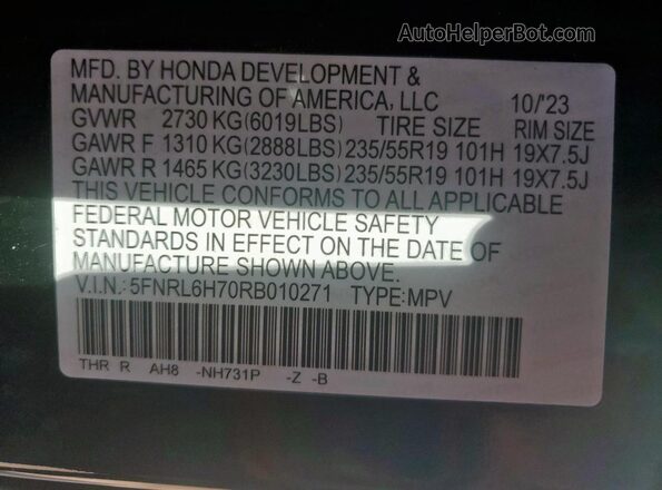 5FNRL6H70RB010271 2024 HONDA ODYSSEY Black Widok wnętrza 360 stopni