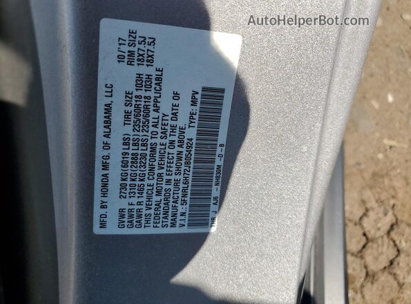 5FNRL6H72JB054924 2018 HONDA ODYSSEY Серебряный 