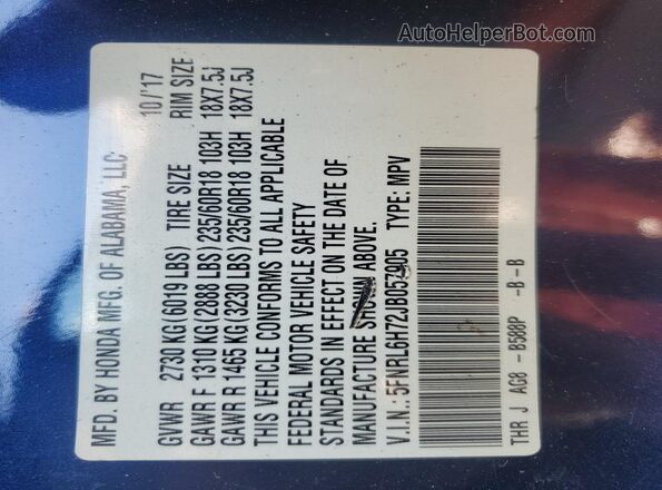 5FNRL6H72JB057905 2018 HONDA ODYSSEY Blue 