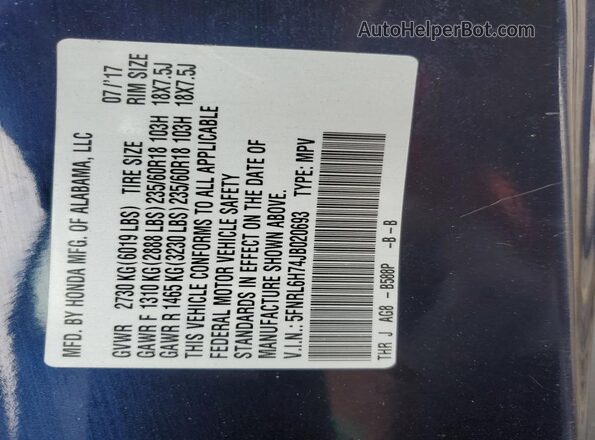 5FNRL6H74JB020693 2018 HONDA ODYSSEY Blue 