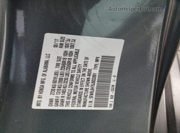 5FNRL6H76JB033901 2018 HONDA ODYSSEY Gray 