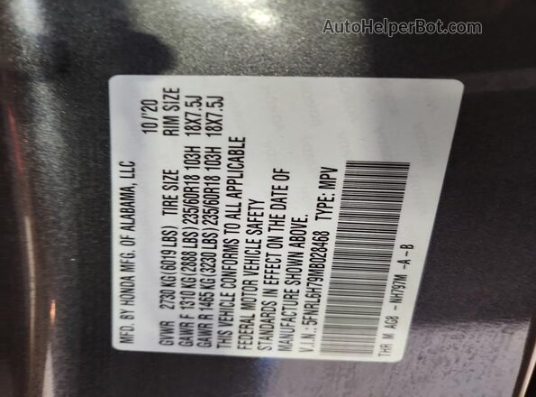 5FNRL6H79MB028468 2021 HONDA ODYSSEY Gray Vista de la etiqueta del VIN