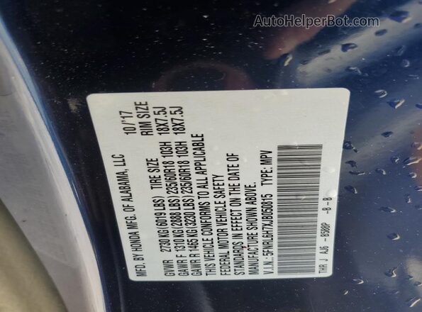 5FNRL6H7XJB050815 2018 HONDA ODYSSEY Blue 