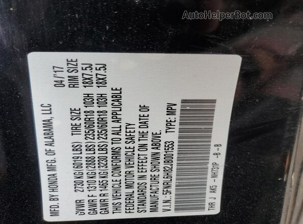 5FNRL6H82JB001553 2018 HONDA ODYSSEY Black 