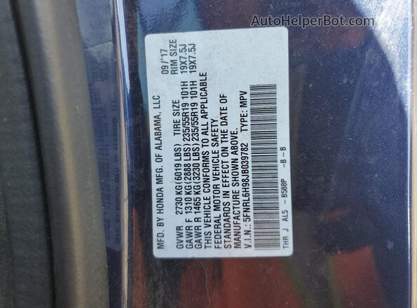 5FNRL6H98JB039782 2018 HONDA ODYSSEY Синий 