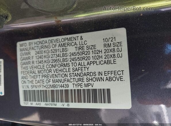 5FNYF7H22MB014439 2021 HONDA PASSPORT Black ძრავის განყოფილების ხედი