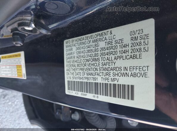 5FNYF8H57PB017891 2023 HONDA PASSPORT Blue Engine compartment view