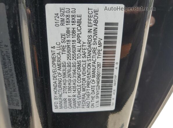 5FNYG2H40RB011287 2024 HONDA PILOT Black Вид підкапотного простору