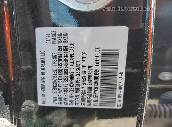 5FPYK3F1XMB001959 2021 HONDA RIDGELINE Black Вид підкапотного простору