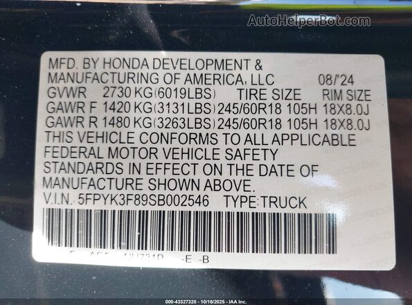 5FPYK3F89SB002546 2025 HONDA RIDGELINE Black Vista del compartimento del motor