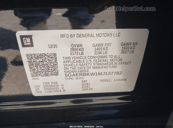 5GAERBKW1MJ137782 2021 BUICK ENCLAVE Black Engine compartment view