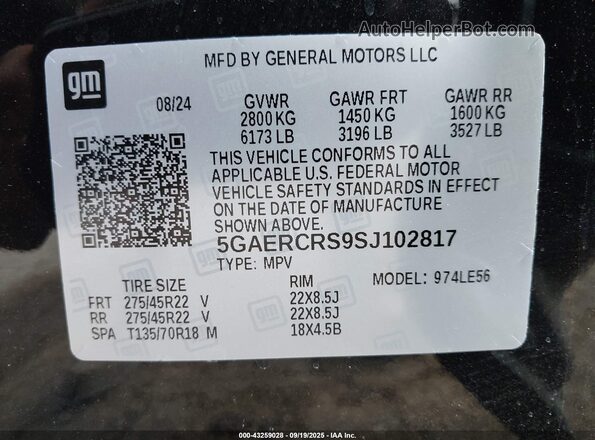 5GAERCRS9SJ102817 2025 BUICK ENCLAVE Black Շարժիչի բաժամունքի տեսք