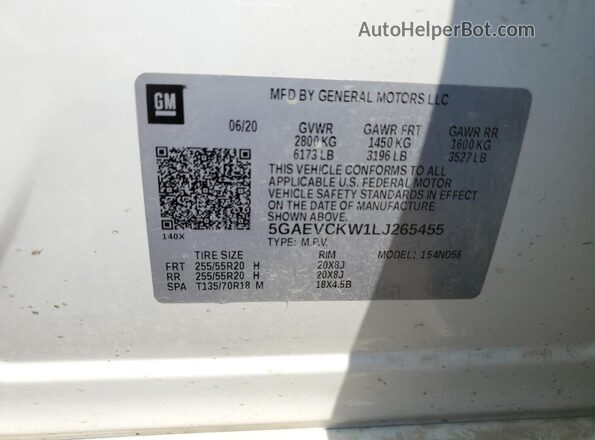 5GAEVCKW1LJ265455 2020 BUICK ENCLAVE White Vista de la etiqueta del VIN
