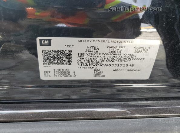 5GAEVCKW5JJ171348 2018 BUICK ENCLAVE Black 