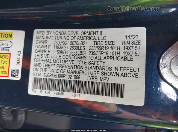 5J6RS6H99RL021068 2024 HONDA CR-V Blue Engine compartment view