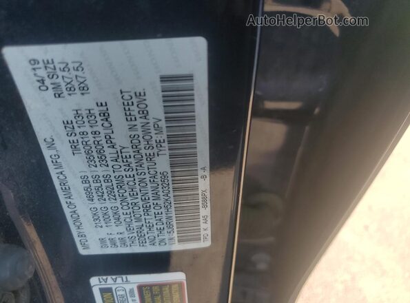 5J6RW1H52KA032595 2019 HONDA CR-V Blue Vista de la etiqueta del VIN