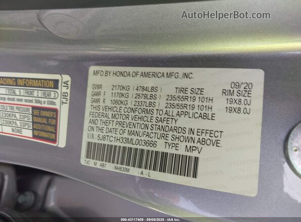 5J8TC1H33ML003666 2021 ACURA RDX Silver Vista del compartimento del motor