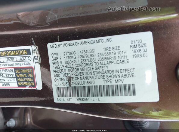 5J8TC1H39LL015870 2020 ACURA RDX Brown Շարժիչի բաժամունքի տեսք