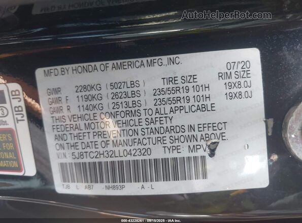 5J8TC2H32LL042320 2020 ACURA RDX Black Շարժիչի բաժամունքի տեսք