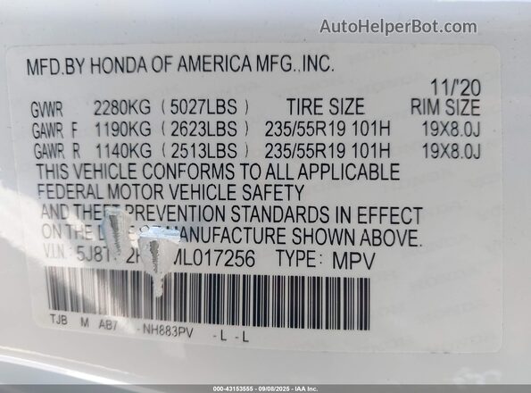 5J8TC2H32ML017256 2021 ACURA RDX Белый Вид подкапотного пространства