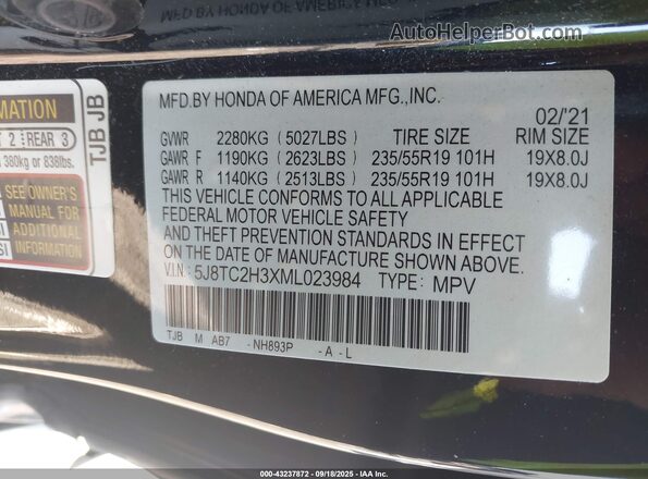 5J8TC2H3XML023984 2021 ACURA RDX Gray Vista del compartimento del motor