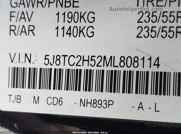 5J8TC2H52ML808114 2021 ACURA RDX Black Շարժիչի բաժամունքի տեսք