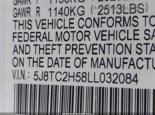 5J8TC2H58LL032084 2020 ACURA RDX White ძრავის განყოფილების ხედი