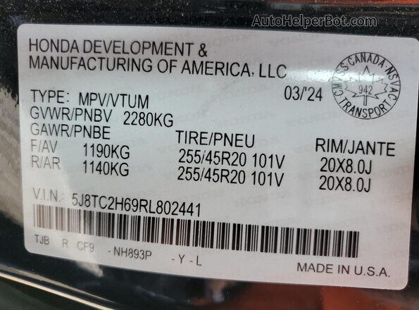 5J8TC2H69RL802441 2024 ACURA RDX Black 