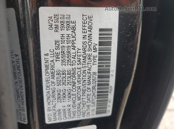 5J8TC2H72RL025738 2024 ACURA RDX Black VIN sticker view