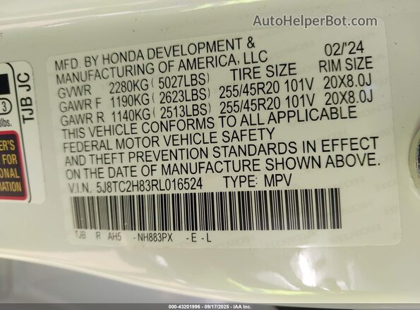 5J8TC2H83RL016524 2024 ACURA RDX White 