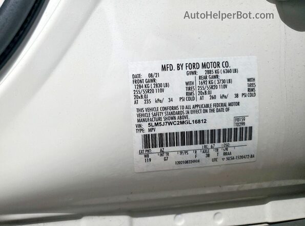 5LM5J7WC2MGL16812 2021 LINCOLN AVIATOR White 